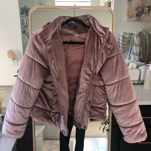 Dusty Rose Velvet Puffer Jacket